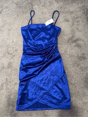 Windsor Cobalt Blue Satin Spaghetti-Strap Mini Dress